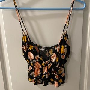 Black floral crop tank